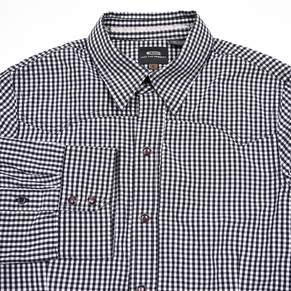 G Star Raw Denim Womens Pearl Snap Western Gingham Plaid Shirt Small Embroidered